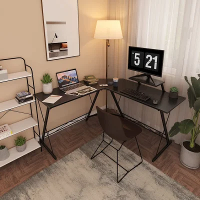 ホームオフィスコンピュータデスクワークステーション用ラウンドコーナーL字型ゲーミングデスク大型モニタースタンド付き